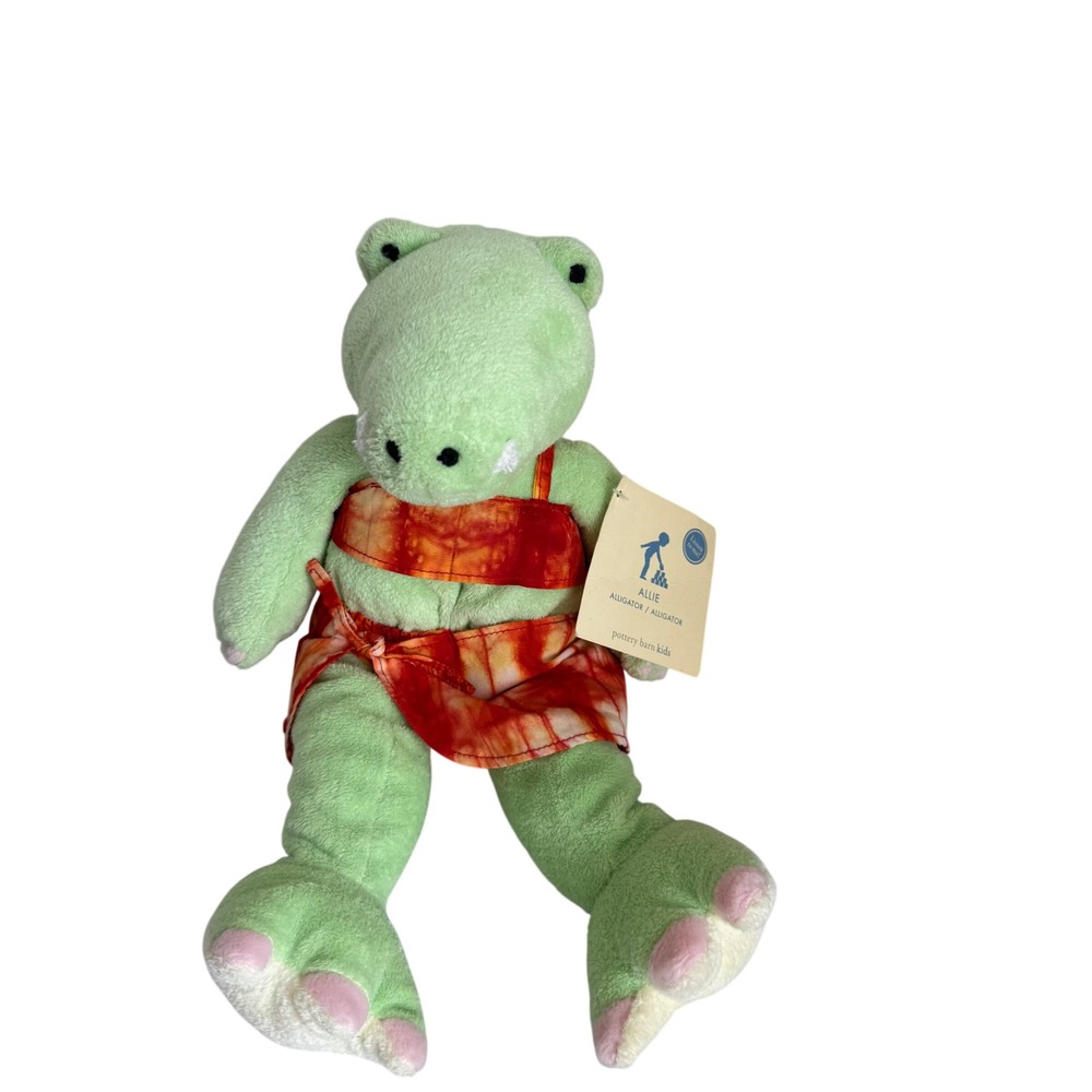 Pottery Barn Kids Allie Alligator Plush Kids 14" Green Orange Tie Dye Swimsuit
